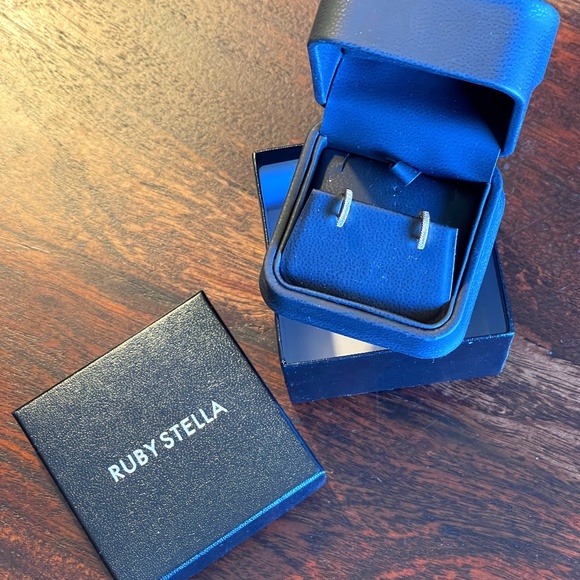 RUBY STELLA 14K YELLOW GOLD DIAMOND HUGGIE HOOPS WITH SECURITY LATCH - Picture 9 of 11